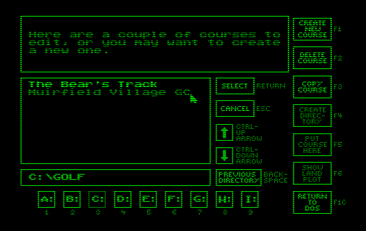 Jack Nicklaus' Unlimited Golf & Course Design IBM PC/Compatibles Screenshot: Course design main menu.