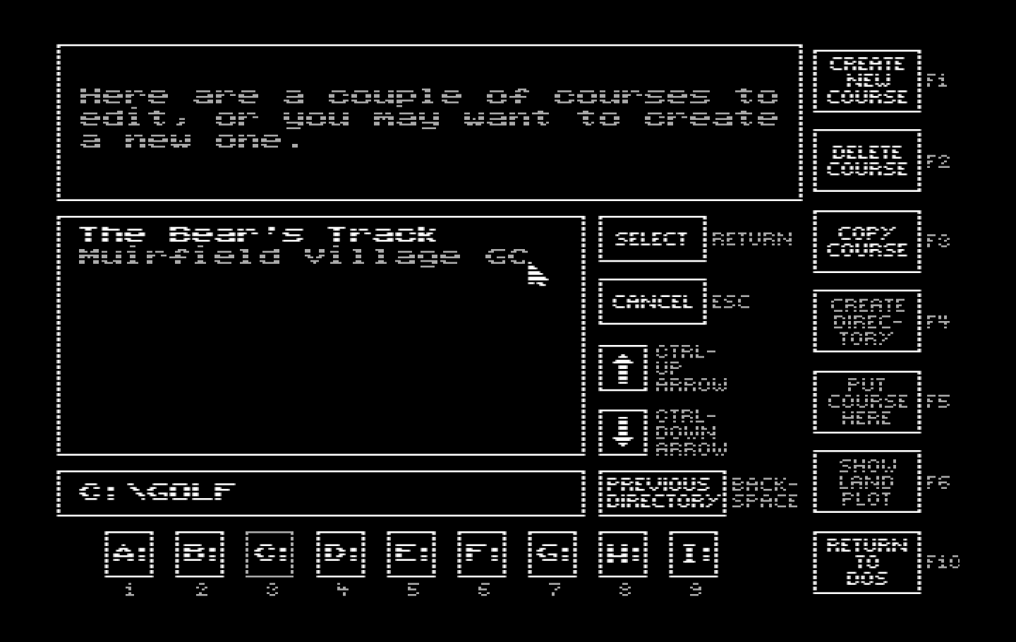 Jack Nicklaus' Unlimited Golf & Course Design IBM PC/Compatibles Screenshot: Course design main menu.