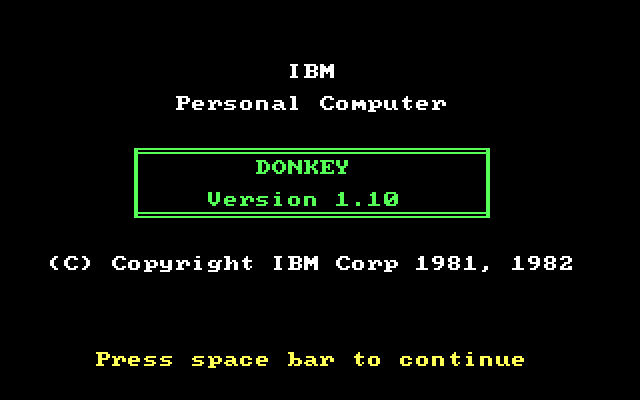 Donkey IBM PC/Compatibles Screenshot: Title screen - Version 1.10
