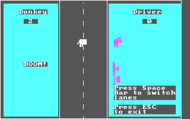 Donkey IBM PC/Compatibles Screenshot: Oops, crashed into the donkey.