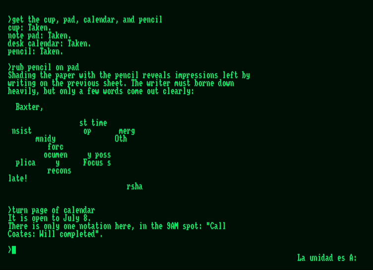 Deadline Amstrad PCW Screenshot: Ah, this must be a clue!