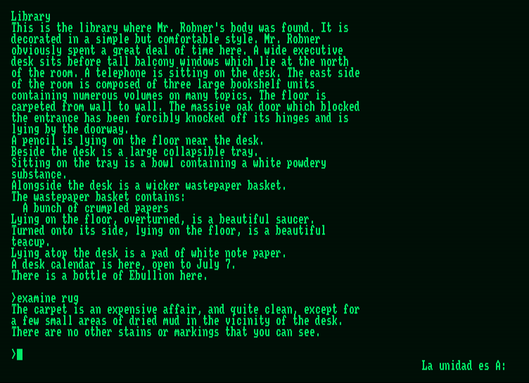Deadline Amstrad PCW Screenshot: Any clues in the library?