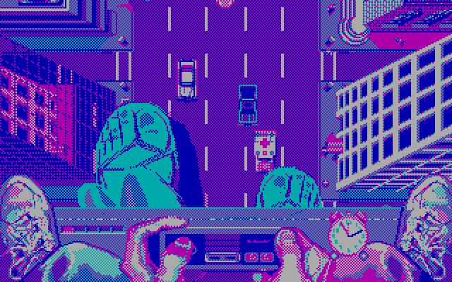 Ghostbusters II IBM PC/Compatibles Screenshot: Try not to step on the cars...