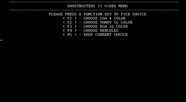 Ghostbusters II IBM PC/Compatibles Screenshot: Video mode selection.