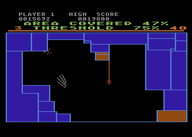 Qix Atari 8-bit Screenshot: Drawing lines...don't get caught!