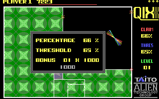 Qix IBM PC/Compatibles Screenshot: This level has been completed!
