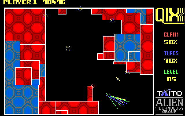 Qix IBM PC/Compatibles Screenshot: Watch out for the Spritz on higher levels!