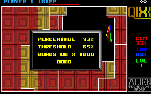 Qix Amiga Screenshot: Level complete!