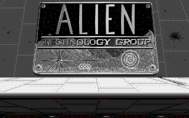 Qix Amiga Screenshot: Alien Technology Group logo.