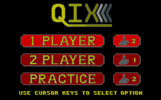 Qix Amiga Screenshot: One or two players?