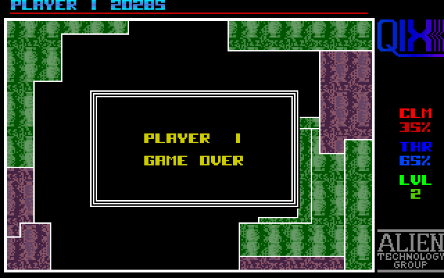 Qix Amiga Screenshot: Game over.