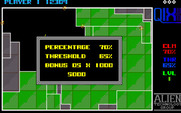 Qix for Amiga - 70% of the screen is claimed, so this level is complete...