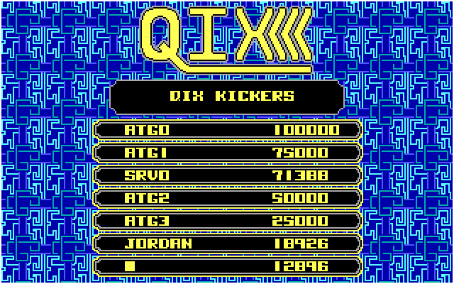 Qix IBM PC/Compatibles Screenshot: The high score board.