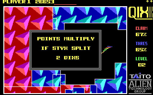 Qix IBM PC/Compatibles Screenshot: Some levels have two Qix.