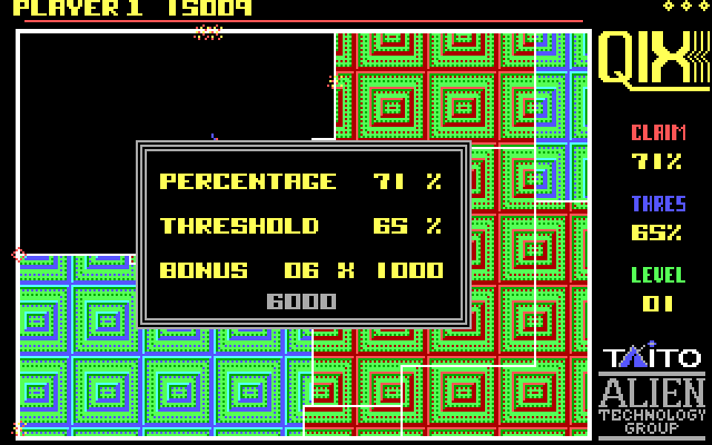 Qix IBM PC/Compatibles Screenshot: This level has been completed!
