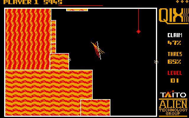 Qix IBM PC/Compatibles Screenshot: The level is almost complete...
