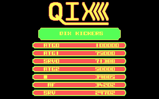 Qix IBM PC/Compatibles Screenshot: The high score table.