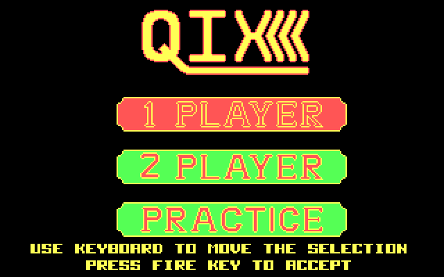 Qix IBM PC/Compatibles Screenshot: The main menu.