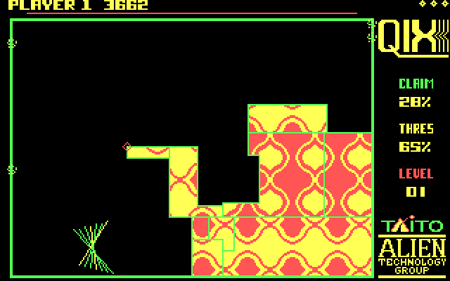 Qix IBM PC/Compatibles Screenshot: Slowly trapping the Qix...