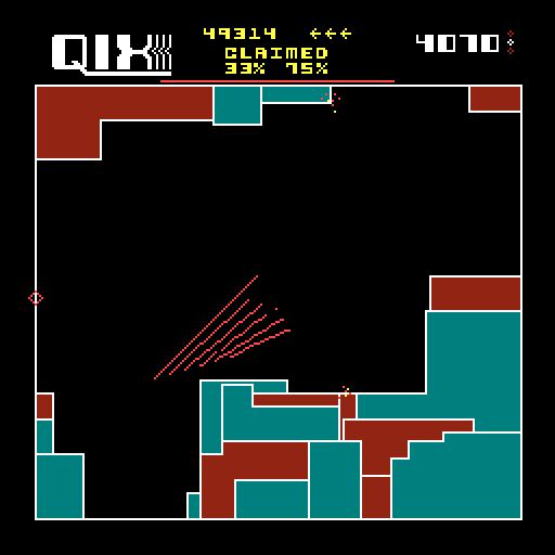 Qix Arcade Screenshot: Slowly filling in the playfield...