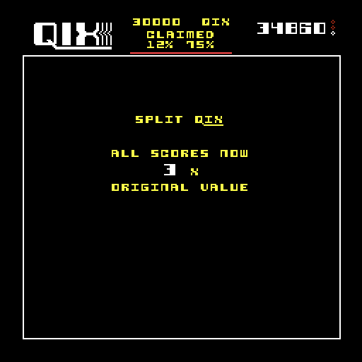 Qix Arcade Screenshot: Your points multiply everytime you split the Qix...