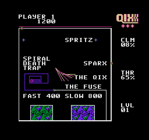 Qix NES / Famicom Screenshot: Game demo; here's a few of the opponents you'll encounter!