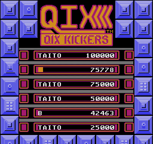 Qix NES / Famicom Screenshot: Game over; a new high score!