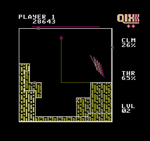 Qix NES / Famicom Screenshot: If the Qix touches one of the lines you are drawing a life is lost...
