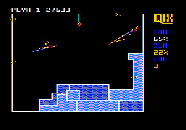 Qix Apple II Screenshot: Two Qixes makes things tougher...