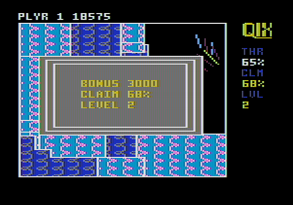 Qix Apple II Screenshot: Level completed!