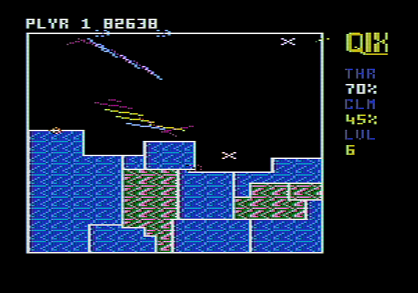 Qix Apple II Screenshot: Be careful, it's Qix mayhem!