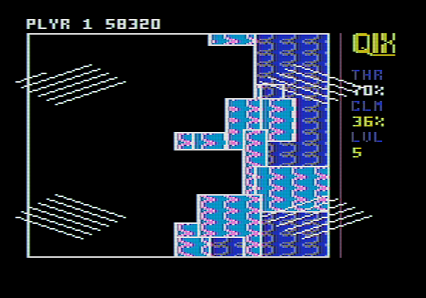 Qix Apple II Screenshot: Oh no, the Qix got me!
