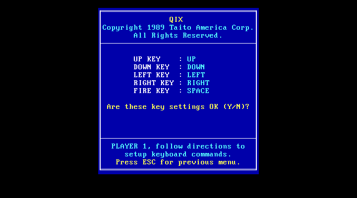 Qix IBM PC/Compatibles Screenshot: You can optionally redefine the keys.