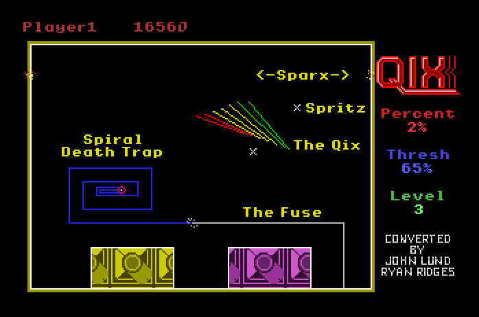 Qix Apple IIgs Screenshot: Game demo mode.