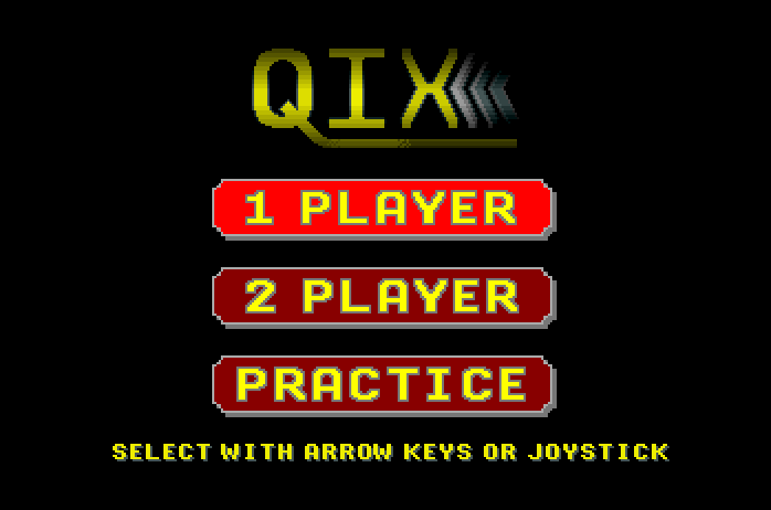 Qix Apple IIgs Screenshot: One or two players? Or start a practice game?