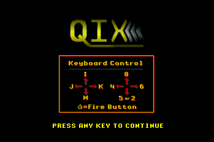 Qix Apple IIgs Screenshot: Keyboard controls.