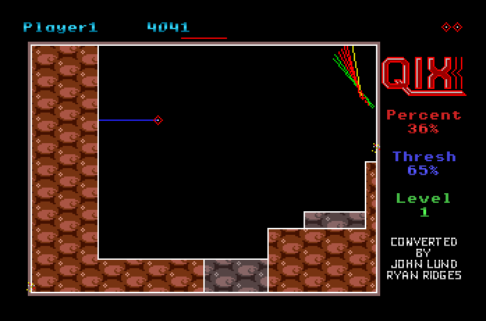 Qix Apple IIgs Screenshot: Gameplay; slowly trapping the Qix.