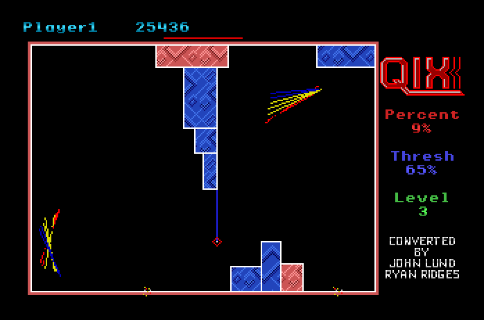 Qix Apple IIgs Screenshot: About to split two Qix.