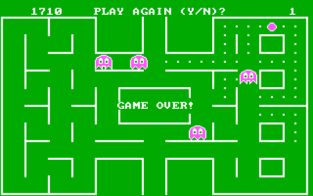 Packman IBM PC/Compatibles Screenshot: Game over.