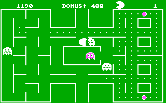 Packman IBM PC/Compatibles Screenshot: Bonus points for eating a ghost!