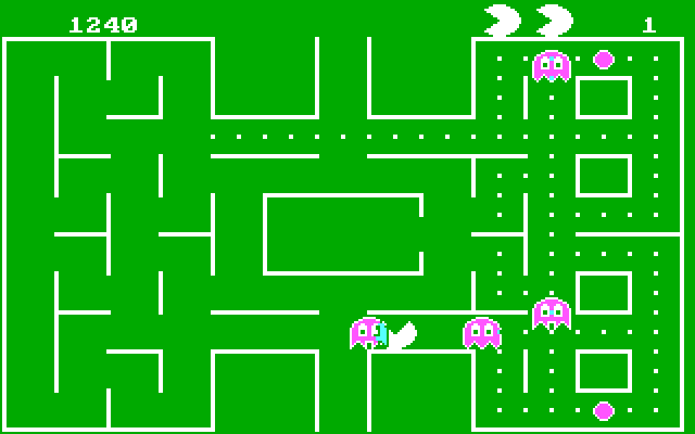 Packman IBM PC/Compatibles Screenshot: Uh oh, Packman has been caught by a ghost...