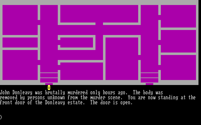 Sleuth IBM PC/Compatibles Screenshot: Starting out at the front door to an estate.