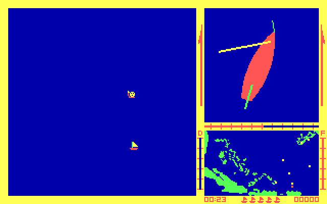 Sailing ...An Adventure in The Bermuda Triangle IBM PC/Compatibles Screenshot: Found someone needing help out in the water!