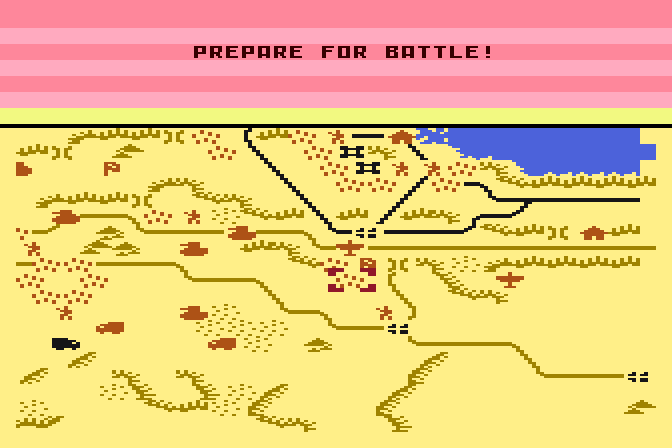 Decision in the Desert Atari 8-bit Screenshot: Prepare for battle! Starting a scenario during the day.
