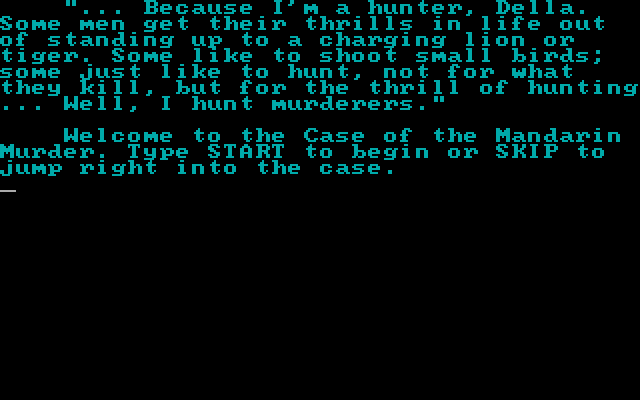 Perry Mason: The Case of the Mandarin Murder IBM PC/Compatibles Screenshot: An option to skip the background info