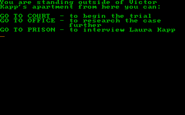 Perry Mason: The Case of the Mandarin Murder IBM PC/Compatibles Screenshot: Note that text is blue and green in this game