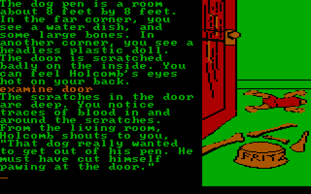 Perry Mason: The Case of the Mandarin Murder IBM PC/Compatibles Screenshot: The pen that holds the victim's dog, Fritz