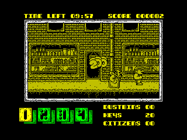 Joe Blade II ZX Spectrum Screenshot: Some opponents defeated, 200 points left behind...