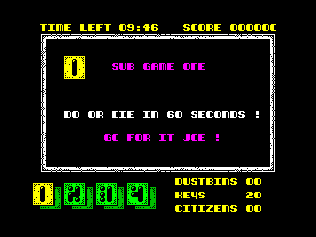 Joe Blade II ZX Spectrum Screenshot: Sub game 1; it's do or die time!