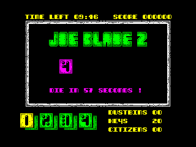 Joe Blade II ZX Spectrum Screenshot: Ok, I have 57 seconds to select the right images...